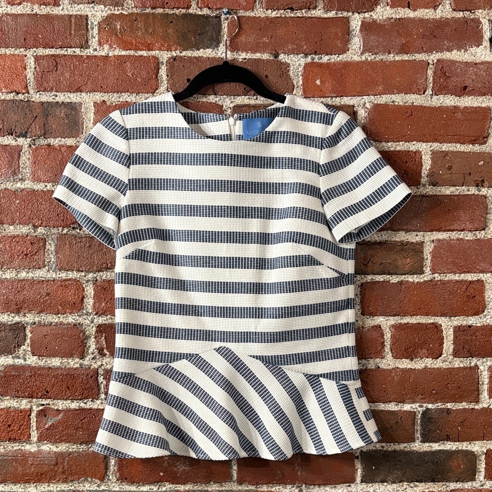 Alice Walk Striped Peplum Short-Sleeve Top - Navy and White